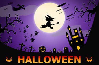 Cadılar Bayramı tasarım arka plan korkunç mezarlık, çıplak ağaçlar ile, 