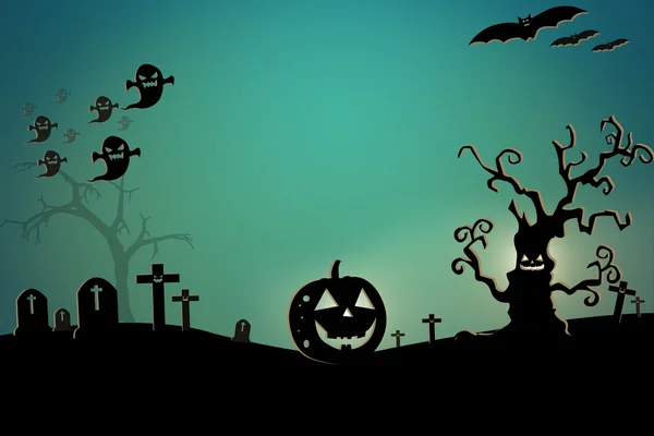 Halloween achtergrond met spooky vleermuizen en pompoenen. Ruimte voor u — Stockfoto