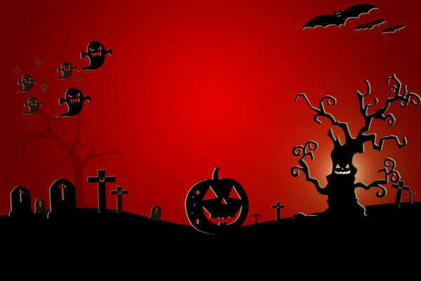 Halloween achtergrond met spooky vleermuizen en pompoenen. Ruimte voor u — Stockfoto