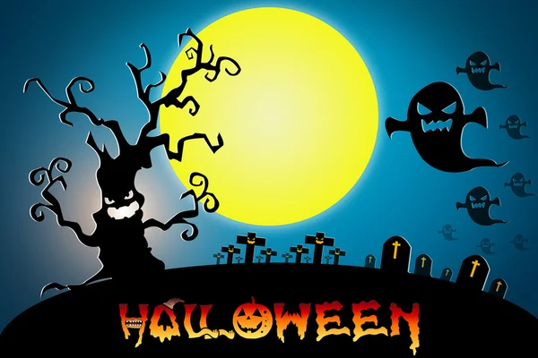 Halloween design de fundo com cemitério assustador, árvores nuas , — Fotografia de Stock