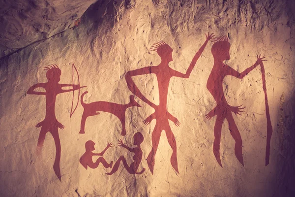 Reproductie van een prehistorische grot schilderij weergegeven: vintage colo — Stockfoto