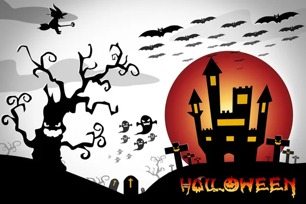 Halloween design de fundo com cemitério assustador, árvores nuas , — Fotografia de Stock