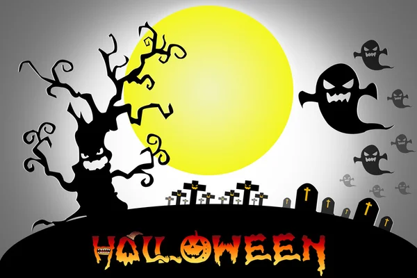 Halloween design sfondo con cimitero spettrale, alberi nudi , — Foto Stock