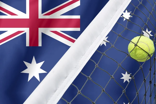 Concepto de tenis abierto australiano con bandera y pelota —  Fotos de Stock