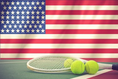 Bize açık tenis kavramı ile bayrak ve topu vintage renk