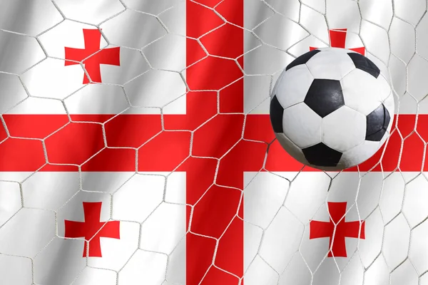 Bandera de Georgia y pelota de fútbol, fútbol en la red de goles — Foto de Stock