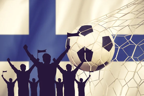 Siluetas de Abanicos de Fútbol con Bandera de Finland .Cheer Concept v —  Fotos de Stock