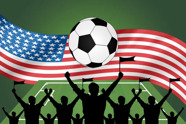 Силуети шанувальників футболу та прапор США — стокове фото
