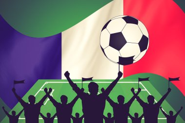 siluetleri futbol taraftarları ve Fransa vintage renk bayrağı