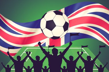 siluetleri futbol taraftarları ve İngiltere bayrağı. Premier