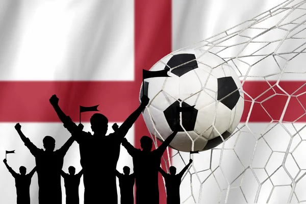 Siluetas de Abanicos de Fútbol con Bandera de England .Cheer Concept — Foto de Stock