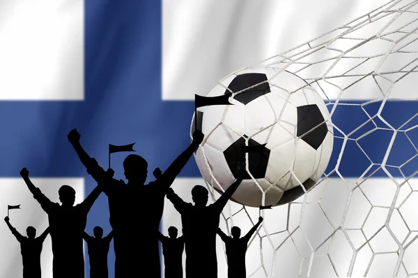 Siluetas de Abanicos de fútbol con bandera de Finlandia .Cheer Concept —  Fotos de Stock