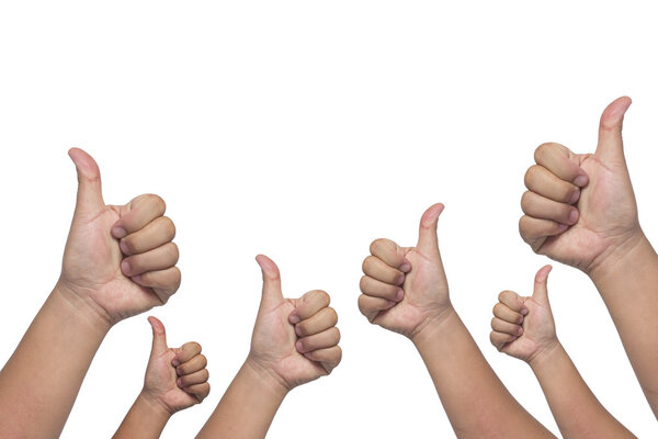 Many people congratulate a winner and holding their thumbs up on