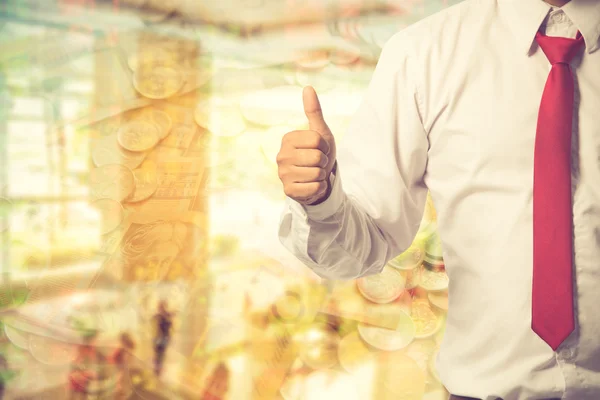 Businessman showing OK sign with his thumb up.Vintage color — Stock Photo, Image