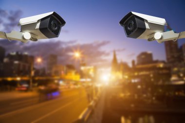 CCTV güvenlik kamera veya gözetim trafik yolda çalışan bir