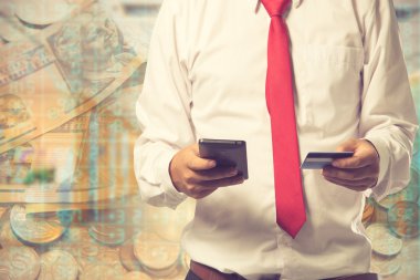 Online Bankacılık finansal işlem teknolojisi Concept.Vintage 