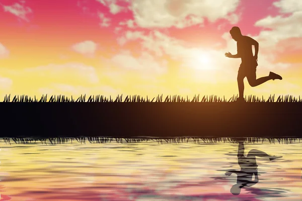 silhouette of jogger in sunset