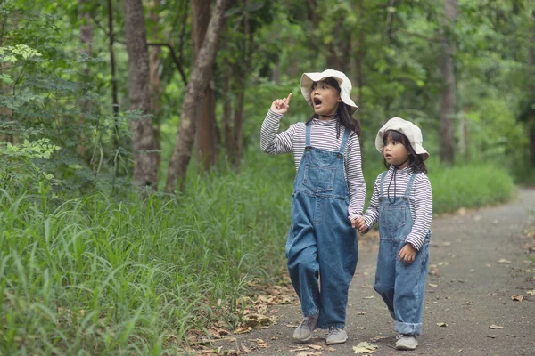 Children Heading Family Campsite Forest Walk Tourist Route Camping Road — Stock Photo, Image