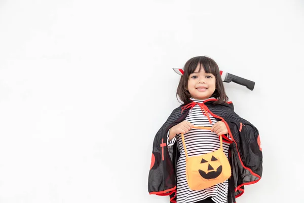 Funny Halloween Kid Concept Little Cute Girl Costume Halloween Ghost — Stock Photo, Image