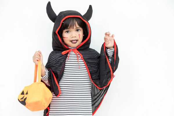 Funny Halloween Kid Concept Little Cute Girl Costume Halloween Ghost — Stock Photo, Image