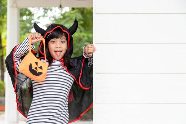 Vtipné Dítě Kostýmu Halloweena Halloween Dovolená Koncept — Stock fotografie