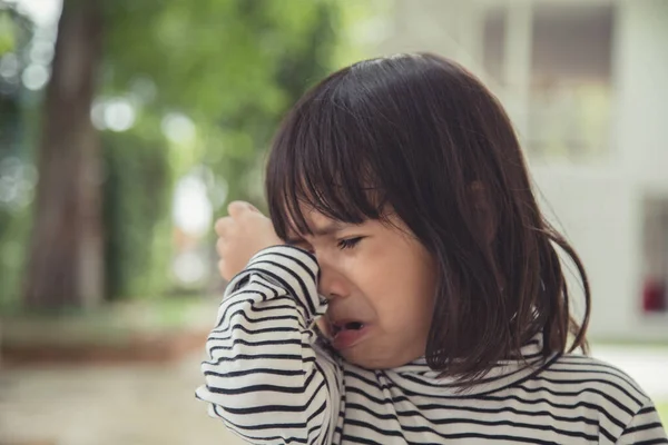 Portrait Asian Crying Little Girl Little Rolling Tears Weeping Emotion — Stock Photo, Image