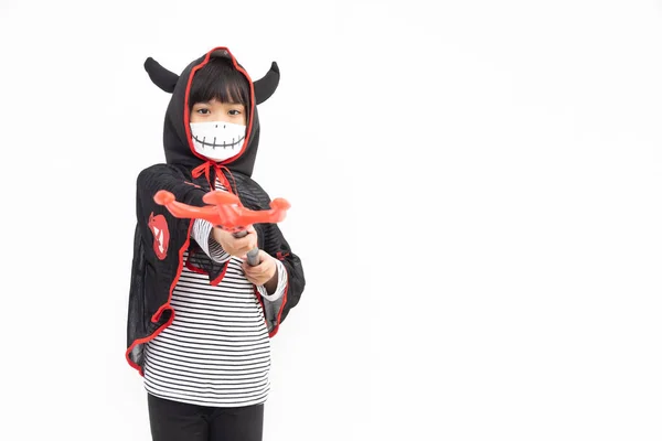 Asian Little Girl Halloween Costume Medical Mask Halloween Safety Measures — Stock Photo, Image