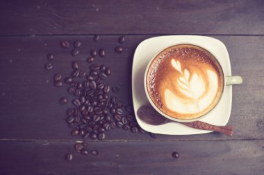 Latte Art kahve kahve çekirdeği vintage renk ile