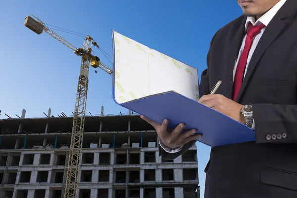 Business, Writing, Note Pad on Construction background — Stock Photo, Image