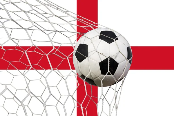 Voetbal doel. Engels vlag met een voetbal bal in een net — Stockfoto