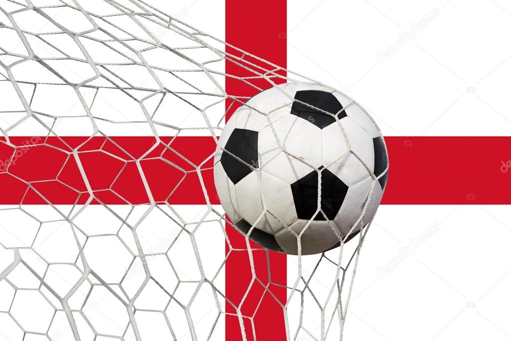Soccer Goal. English flag with a soccer ball in a net
