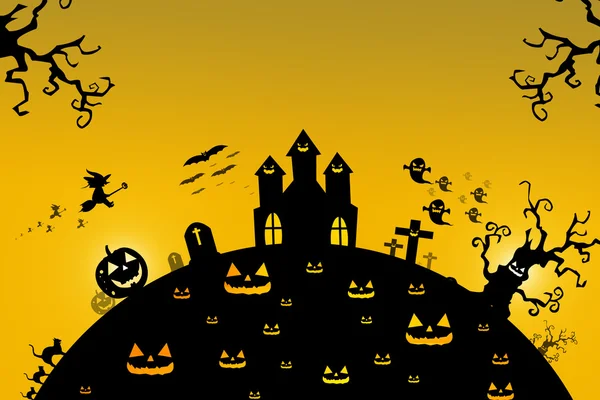 Halloween achtergrond met spooky vleermuizen en pompoenen. Ruimte voor u — Stockfoto