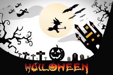 Cadılar Bayramı tasarım arka plan korkunç mezarlık, çıplak ağaçlar ile, 