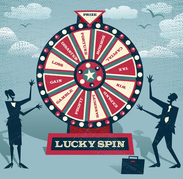 Soyut iş adamları ile mali Wheel of Fortune. — Stok Vektör