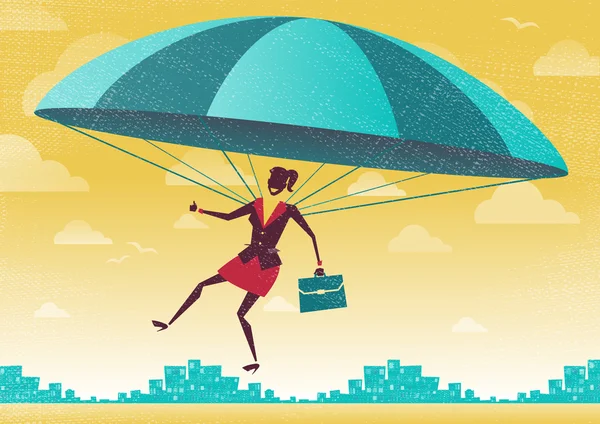 Businesswoman uses her Parachute — Stock Vector