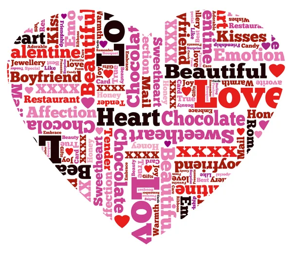 Heart Shaped Valentine Themed Typographical Pattern. — Stock Vector