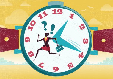 Businesswoman is running out of time.  clipart