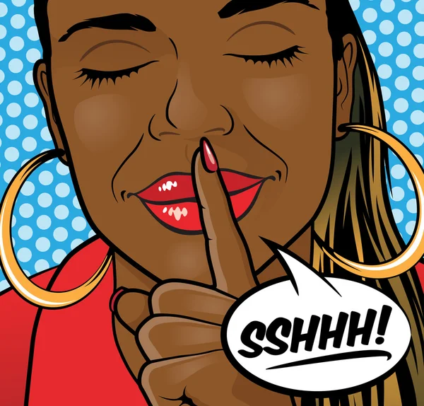Pop Art Afro-Amerikan kız Sshhh dudaklar.