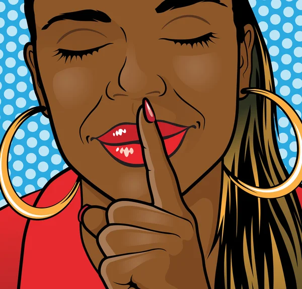 Pop Art African American Girl Sshhh läppar. — Stockfoto