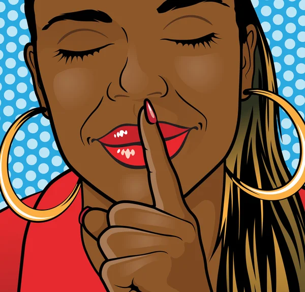 Pop Art afrikanische amerikanische Mädchen sshhh Lippen. — Stockfoto