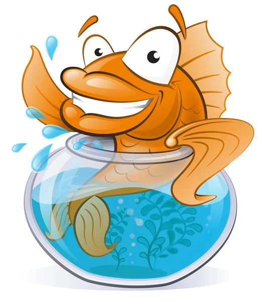 Ładny złota rybka w jego mały akwarium. — Zdjęcie stockowe