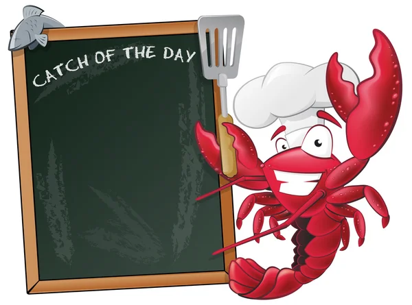 Cute Lobster Chef with Sign Board. — Stock Photo, Image