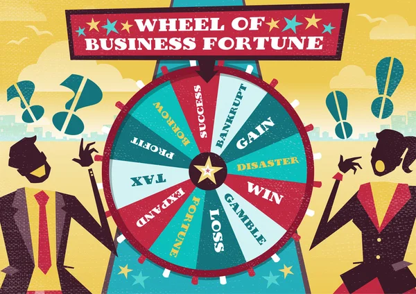 Grają ludzie biznesu biznes Wheel of Fortune. — Wektor stockowy