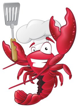 Cute Lobster Chef Character holding a Spatula. clipart
