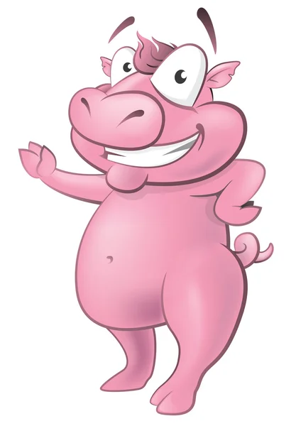 Happy Waving Pig Character. — Stock Vector