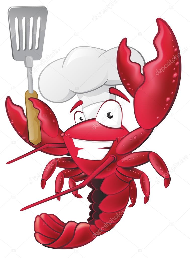 Cute Lobster Chef Character holding a Spatula.