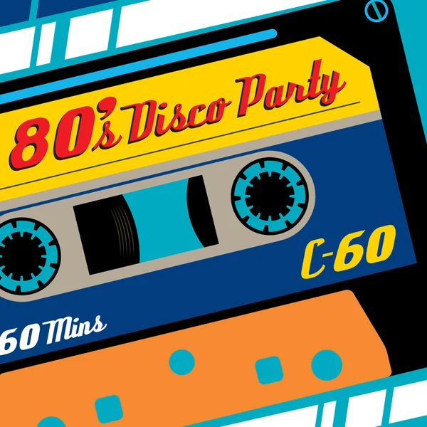 Lat osiemdziesiątych Disco Party kaseta taśma transparent. — Zdjęcie stockowe
