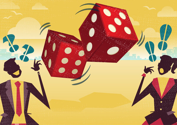 Business People play the Dice of Business Fortune.