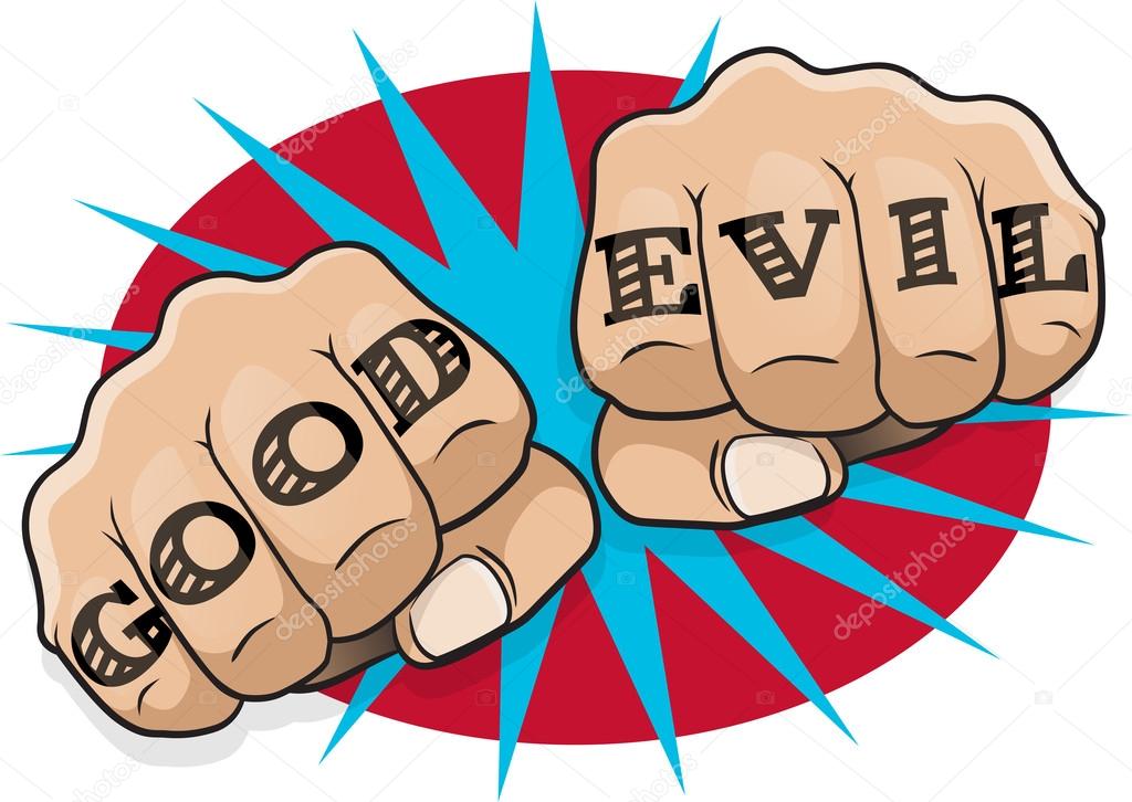 Pop Art Good and Evil Tattoo Fists.