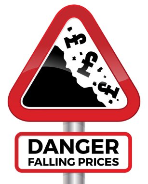 Tehlike. Düşen fiyatlar yol işareti.